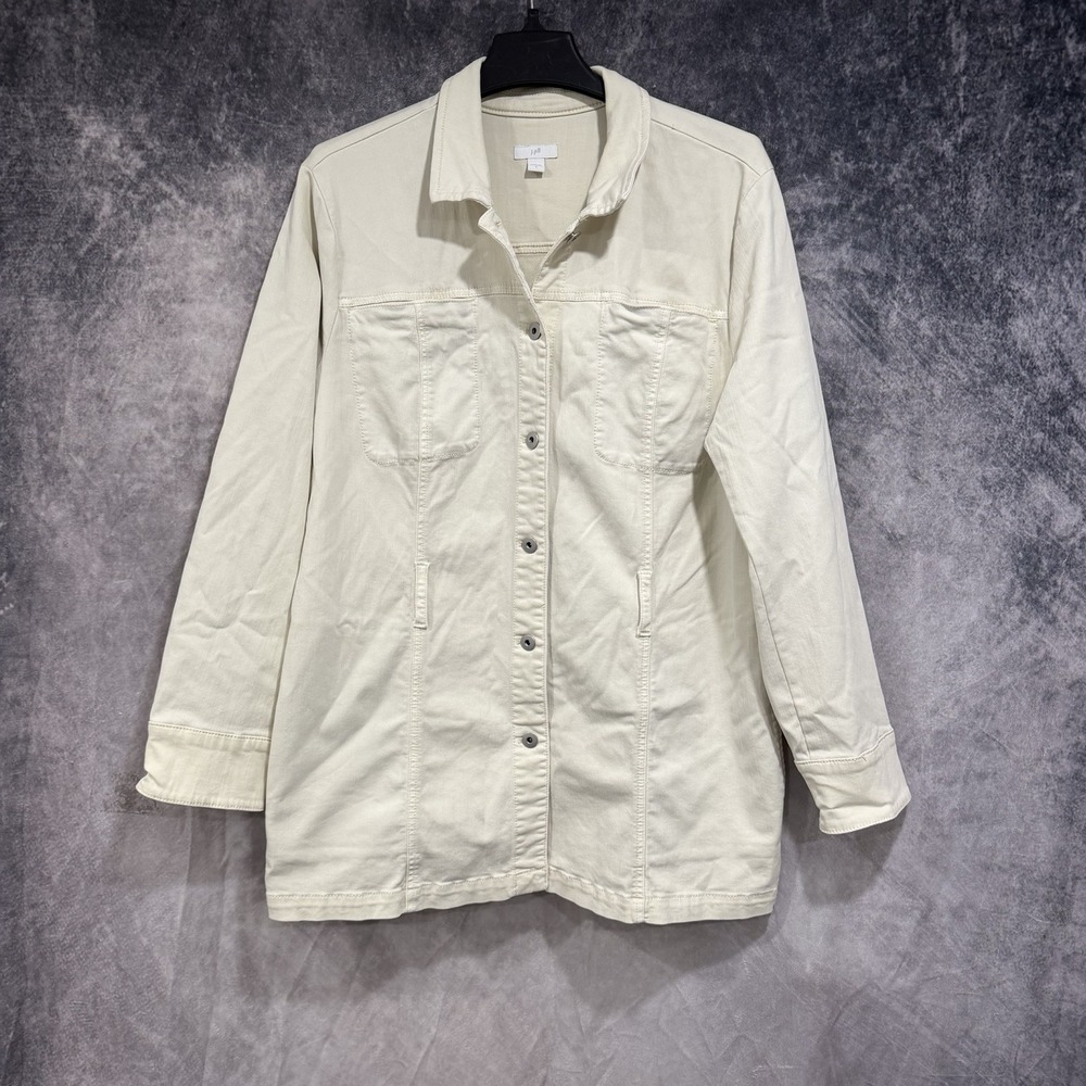 J.Jill Women Large Long Modern Utility Jacket Light Barley Beige Cream No Belt